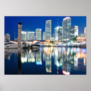 Pôster Ideia da skyline com reflexão na água, Miami