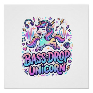 Pôster Ideia de Presente Unicórnio Drop de Bass Typografi
