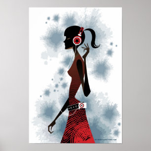 Pôster Ideia lateral da música de escuta da mulher