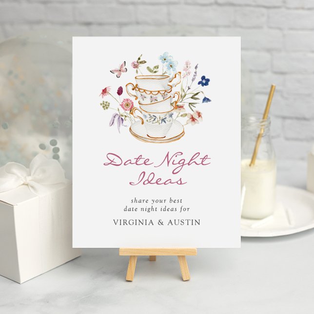 Poster Ideias de Cartaz de Data de Chá de Noiva (Elegant Floral Bridal Tea Party Date Ideas Poster with Butterfly by Painted Paperie
)