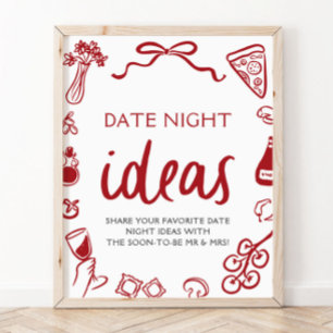 Poster Ideias de Noite Romântica de Pizza Italiana Vermel