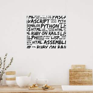 Pôster Idiomas de Programação (Java, Pascal) - Preto