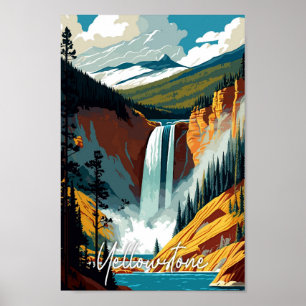 Poster Iellowstone USA - ilustração de arte viagens vinta