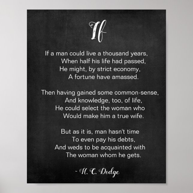 Poster If Poem by Reginald H. C. Dodge Black and White (Frente)