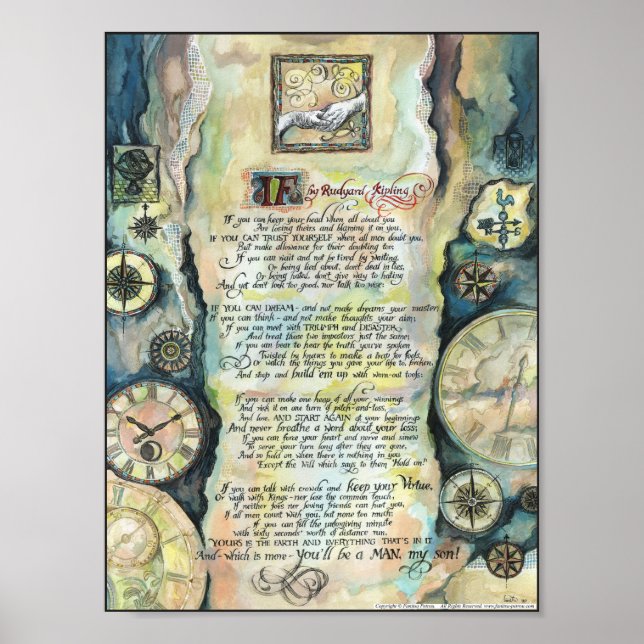 Poster "IF" por Rudyard Kipling - Caligrafia (Frente)