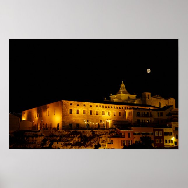 Poster Igreja de Carmen à noite - Mahon, Menorca, Espanha (Frente)