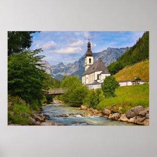 Poster Igreja de montanha com paisagem