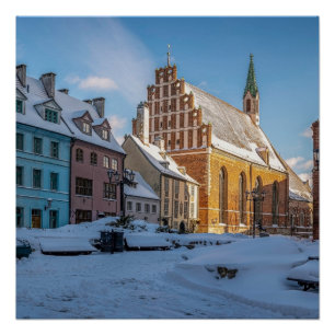 Pôster Igreja de Peter no inverno em Riga, Letónia