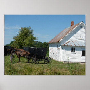 Pôster Igreja e cavalos de Amish