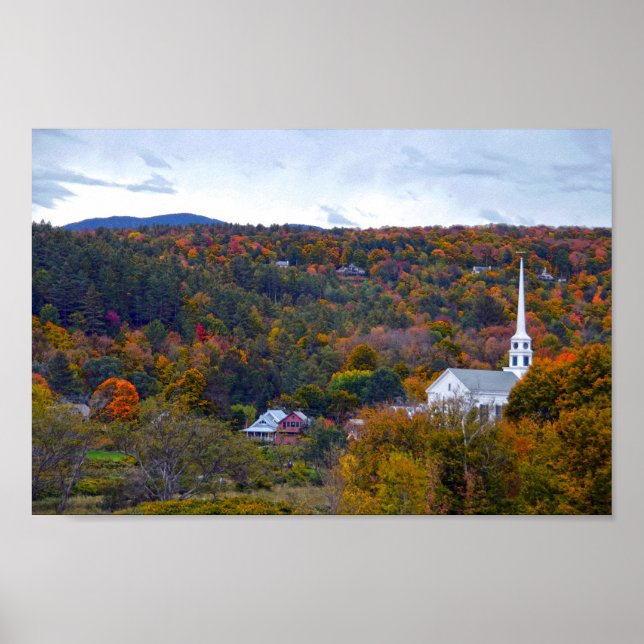 Poster Igreja em Stowe, Vermont, no outono (Frente)