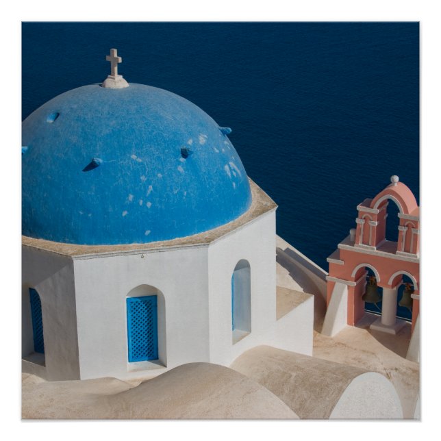 Pôster Igreja na Ilha de Santorini, Grécia (Frente)