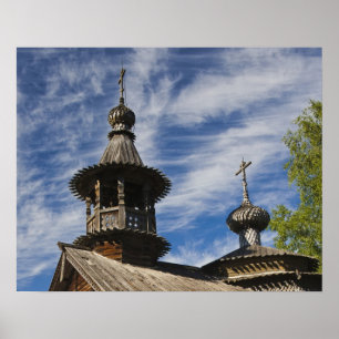 Poster Igreja ortodoxa russa de madeira tradicional