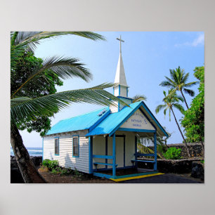 Pôster Igreja pouco azul e branca em Havaí