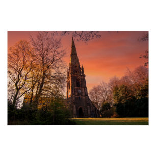 Pôster Igreja Unitária de Todmorden ao Pôr-do-Sol