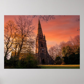 Poster Igreja Unitária de Todmorden ao Pôr-do-Sol
