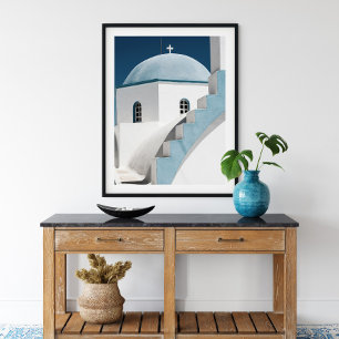 Poster Igreja Viagem Santorini Oia Azul e Branco