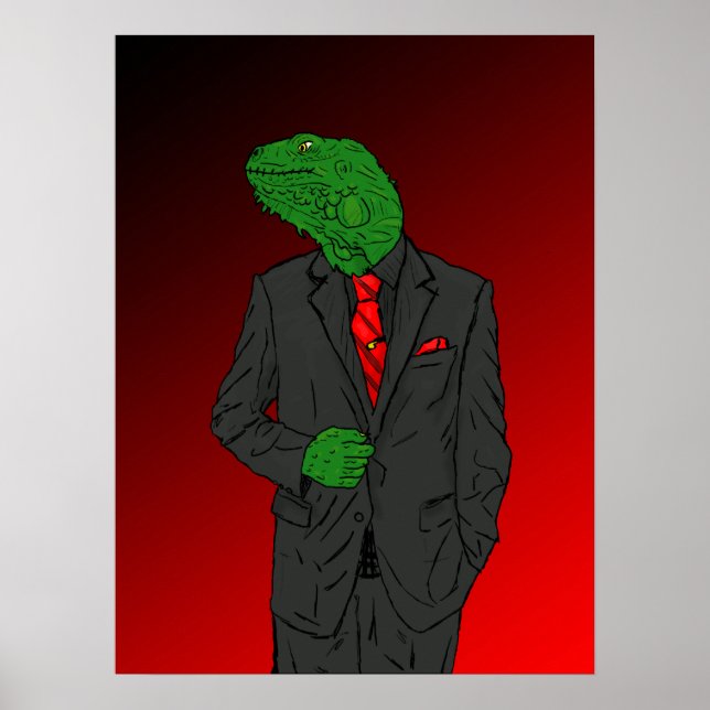 Poster Iguana em um traje de negócios (Frente)