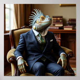 Poster Iguana profissional em um traje de negócios