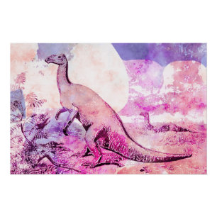 Pôster Iguanadon dinossauro aquarela vintage