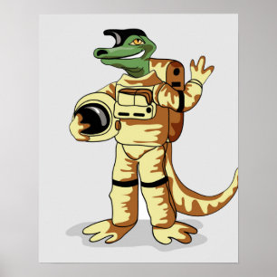 Poster Iguanodon Vestido Em Um Spacesuit Cosmonauta.