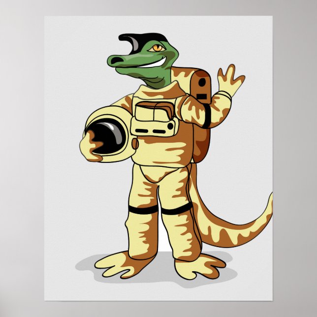 Poster Iguanodon Vestido Em Um Spacesuit Cosmonauta. (Frente)