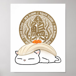 Poster Ika Squid Sushi Cat