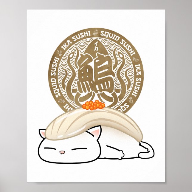 Poster Ika Squid Sushi Cat (Frente)