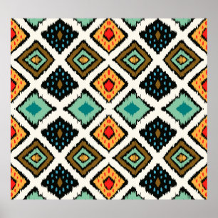 Poster Ikat geométrico, textura tribal folclórica.