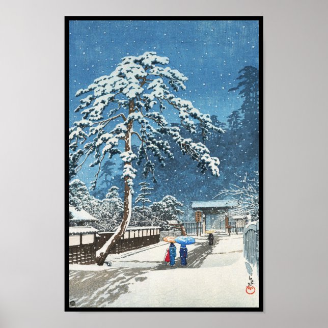 Poster Ikegami Honmonji Temple Kawase Hasui shin hanga (Frente)