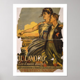 Pôster "IL Lavoro" - trabalhe, o dever novo (branco)