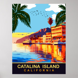 Poster Ilha Catalina, CA, Reflexos na Água, Viagem