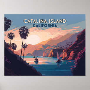 Poster Ilha Catalina California Boats Sunset Retro