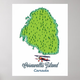 Poster Ilha Cornwallis, mapa Viagem do Canadá