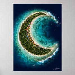 Poster Ilha da Lua Crescente com Vista de Satélite de Sur