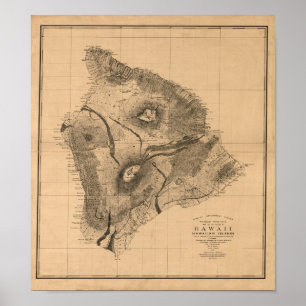 Poster Ilha de Havaí, 1886, mapa do Hawaiian do vintage