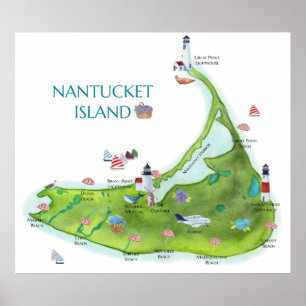 Poster Ilha de Nantucket Pintada à Mão