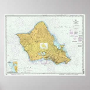 Poster Ilha de Oahu Havaí Mapa (1996)
