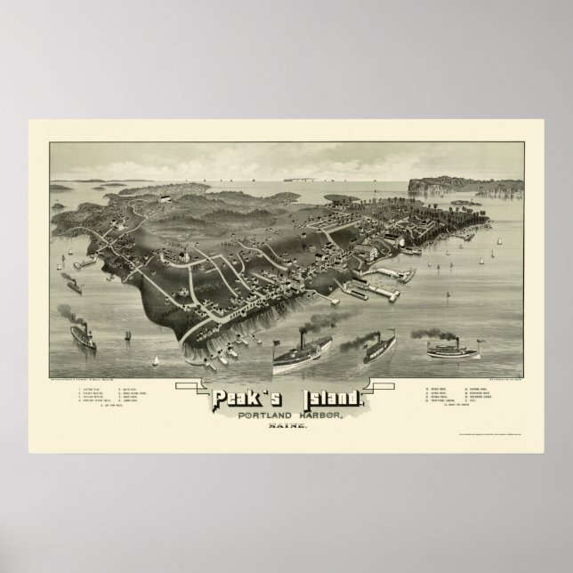Poster Ilha de Pico, Mapa Panorâmico ME - 1886 (Frente)