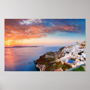 Poster Ilha de Santorini, Grécia ao pôr do sol