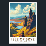 Poster Ilha de Skye Scotland Viagem Art Vintage<br><div class="desc">Isle of Skye retro vetor viagem design. A ilha de Skye,  ligada à costa noroeste da Escócia por ponte,  é conhecida pelas suas paisagens robustas,  vilas de pesca pitorescas e castelos medievais.</div>