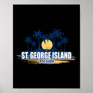 Poster Ilha de St George Flórida Tábua de Surf Retro