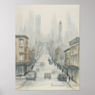 Poster Ilha de Staten Rua Nebulosa Aquarela
