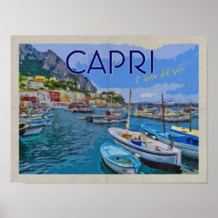 Pôster Ilha de viagens vintage afligidas Italia de Capri