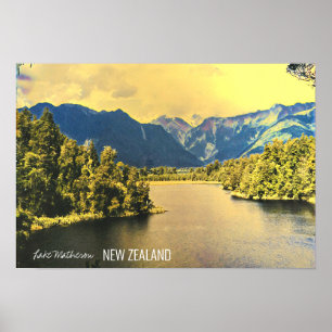 Poster Ilha do Sul do Lago Nova Zelândia Matheson
