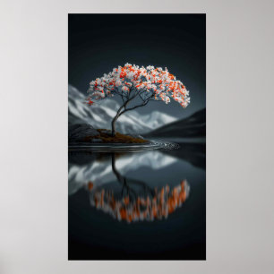 Poster Ilha em Flor: Paisagem Serena de Alto Contraste