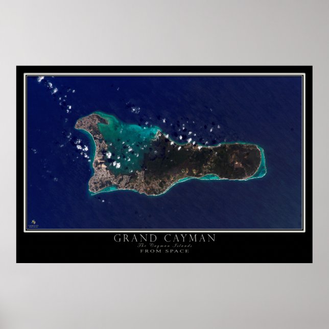 Pôster Ilha Grand Cayman Do Mapa Do Satélite Espacial (Frente)