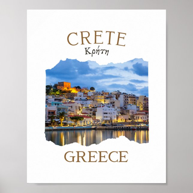Poster Ilha Grega Creta Grécia com a Cidade de Rethimno (Frente)