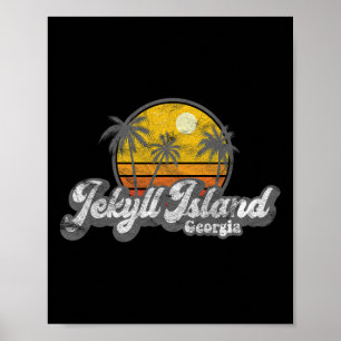 Poster Ilha Jekyll Ga 70's Retro Pesca Barco Praia
