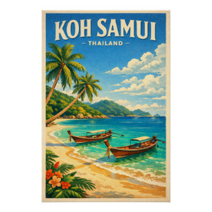 Pôster Ilha Koh Samui, Tailândia retrô
