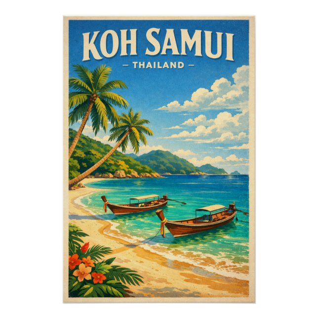 Pôster Ilha Koh Samui, Tailândia retrô (Frente)